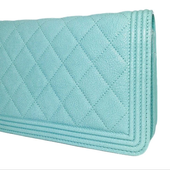 VERY RARE!!! New! Chanel CC Tiffany Blue Boy Wallet on Chain Mini BAG Teal Mint - Picture 4 of 12